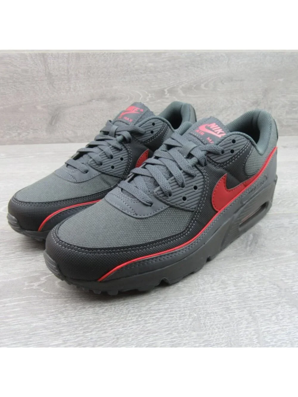 Nike Air Max 90 Premium Mens Size 12 Iron Grey Red Shoes NEW - Picture 4 of 16